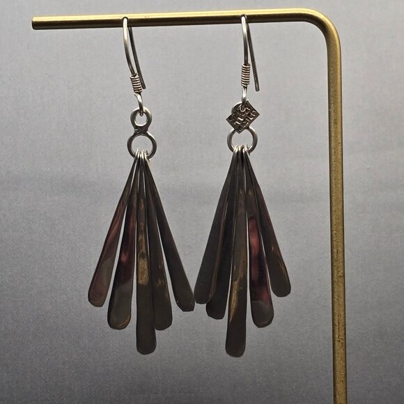 VTG Taxco TV-21 Sterling Silver Fan Dangle Earrings 2.75" Mexico 11.45g - Picture 4 of 9